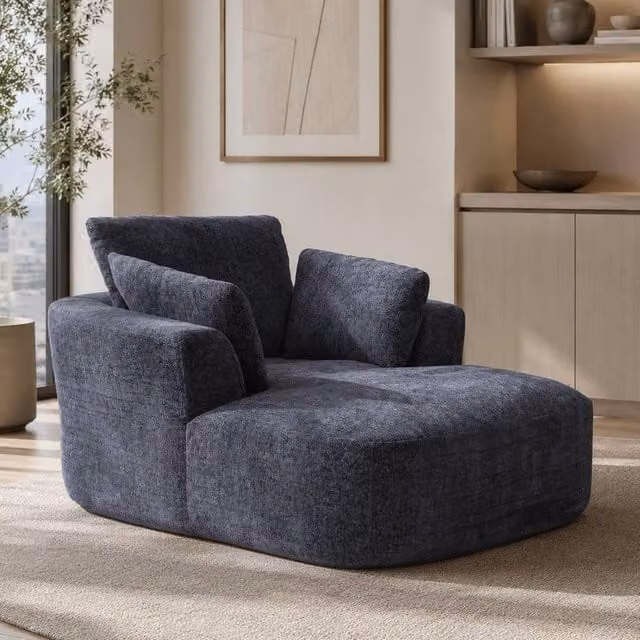 MIMO Grey Chenille Upholstered Indoor Chaise Lounge with 30D Foam