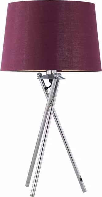 First Choice Lighting Tripod Chrome Lamp with Burgundy and Gold Fabric Shade