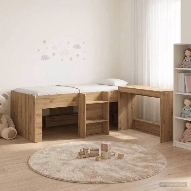 Berkfield Home Kids High Bed Frame with Desk and Stairs in Artisan Oak Brown