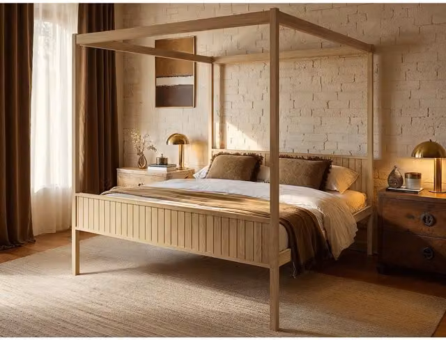 Flair Maddy 4 Poster Bed in Brown Solid Pine, W/D/H: 200 x 200 cm