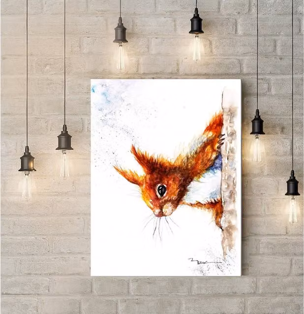 BebesArts Curious Red Squirrel Canvas Wall Art, Brown, W: 76.2 cm x H: 50.8 cm x D: 50.8 cm