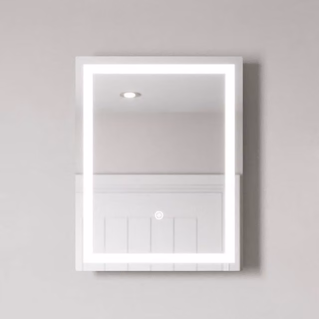 Bathwell Rectangular LED Bathroom Mirror with Battery Touch Sensor in Silver