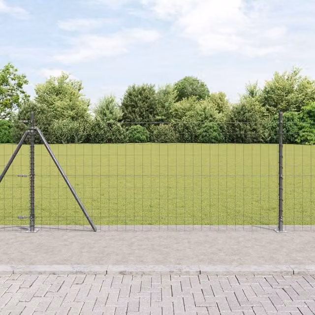 Berkfield Home Euro Fence with 13 Flanged Posts, 1 x 25 m, Galvanised Steel in Silver/Grey