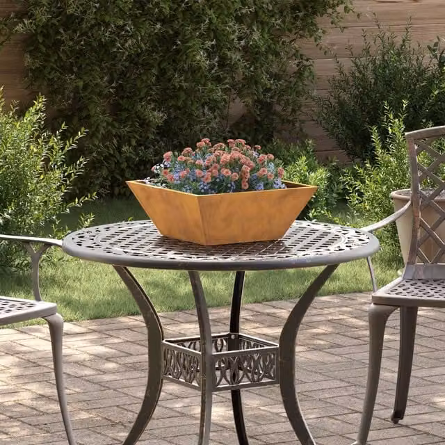 Berkfield Home Garden Bowl Planter Set of 5 in Multicolour Weathering Steel, W/D/H: 40 x 40 x 15 cm