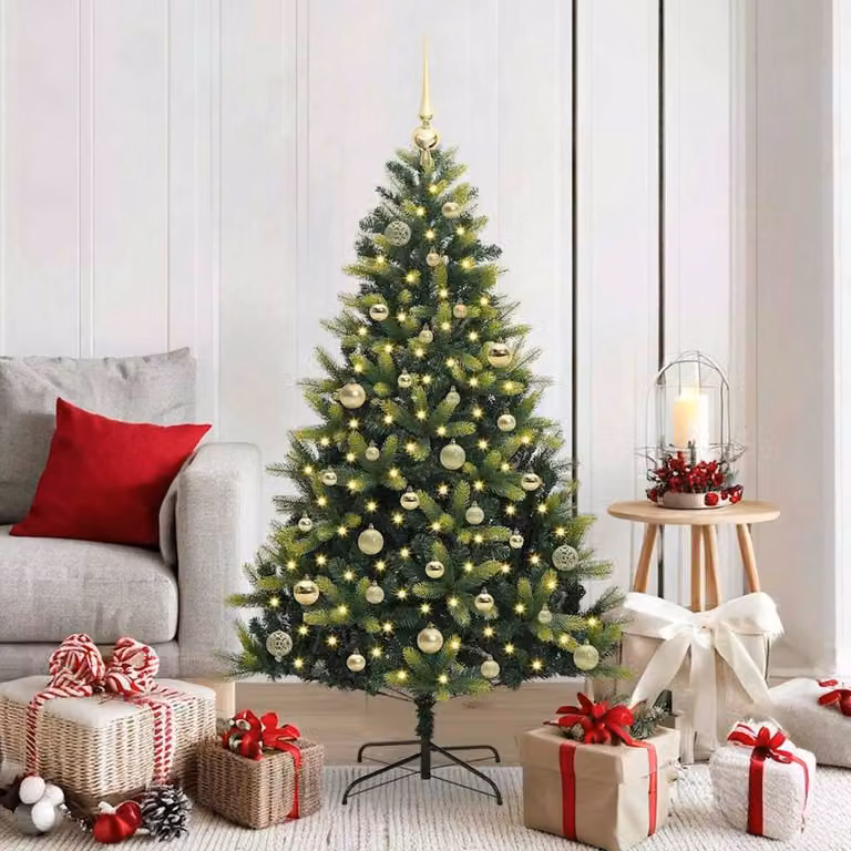 Berkfield Home Realistic Artificial Hinged Christmas Tree with 150 LEDs, Green, Height: 150 cm