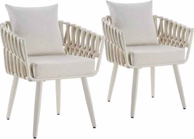 tectake Lugano Aluminium Garden Chair Set in Beige with Armrests and Cushions
