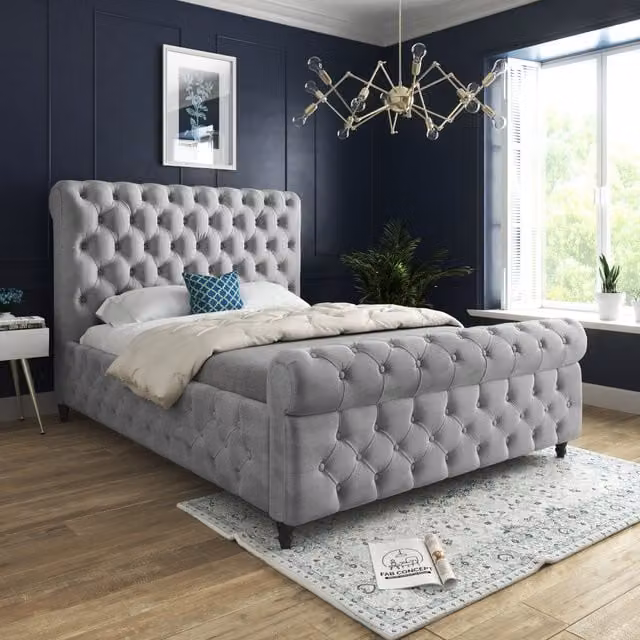 Casani Savana Sleigh Upholstered Soft Velvet Bed Frame, Grey, W/D/H: 180 x 200 cm