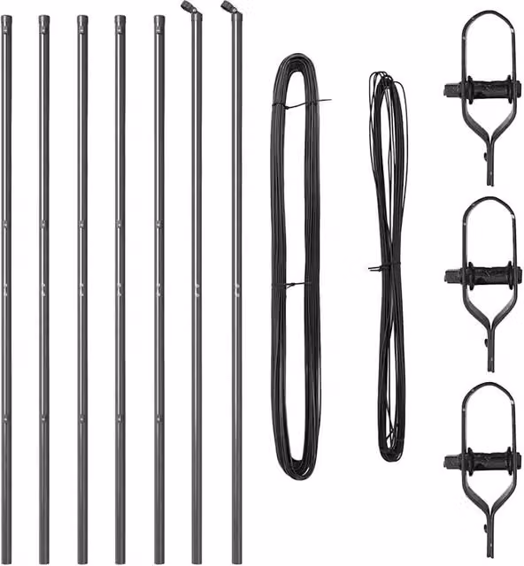 Berkfield Home Set of 7 Round Grey Galvanised Steel Metal Fence Posts, Height: 200 cm
