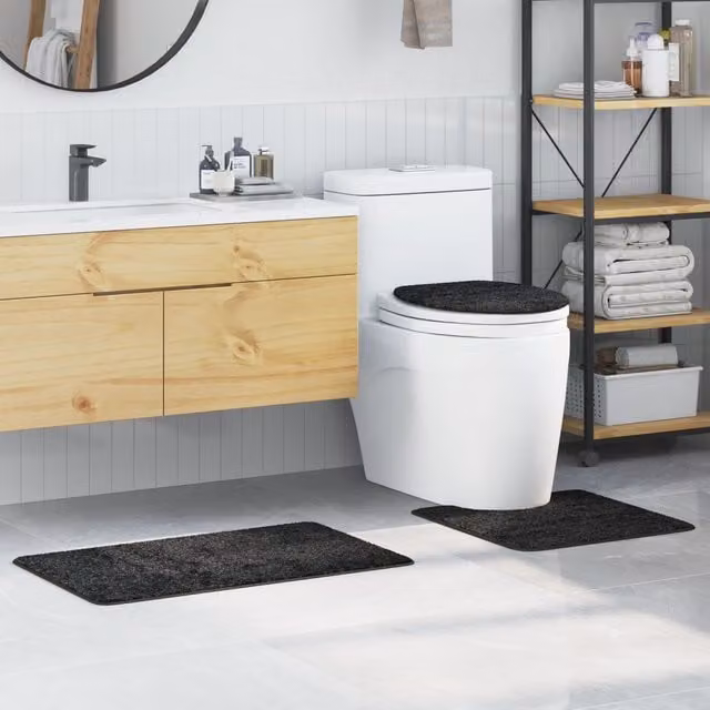 Berkfield Home 3 Piece Non-Slip Microfibre Bath Mat Set in Grey