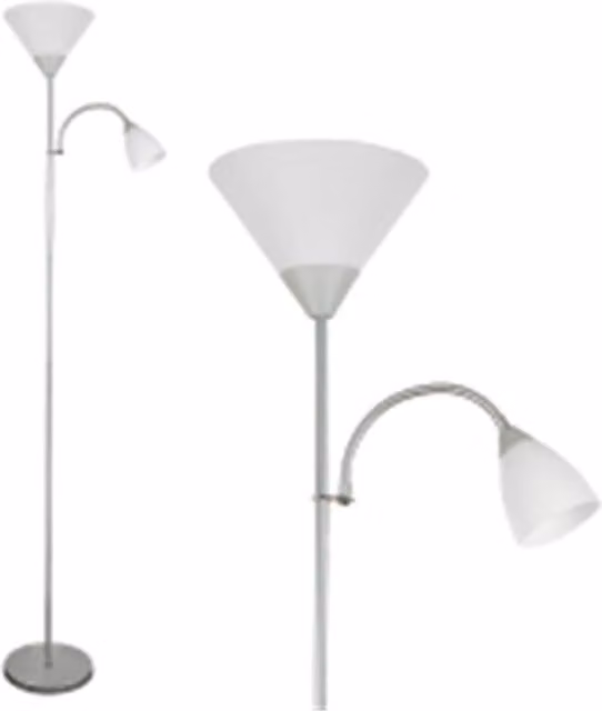 Nordara Silver Adjustable Mother-Child LED Floor Lamp with Uplighter and Reading Light