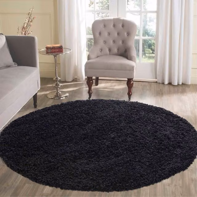 Desire Rugs Plain Black Fluffy Shaggy Square Area Rug for Living Room or Bedroom, W/D/H: 120 x 120 x 4.5 cm