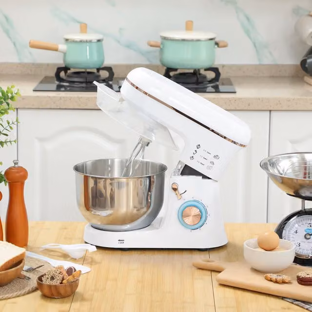HOMCOM 5L Electric Stand Mixer with Stainless Steel Bowl and Dough Hook in White