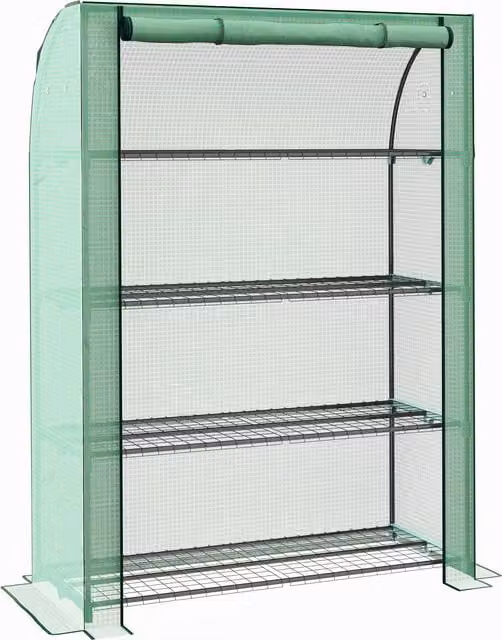 Outsunny 4 Tier Portable Mini Greenhouse with PE Reinforced Cover and Roll-up Door, Green, H 170 x W 120 x D 50 cm