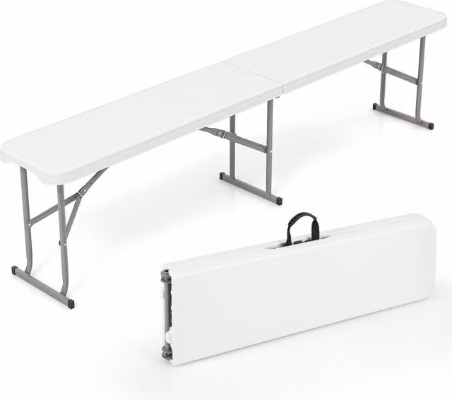 COSTWAY Portable Folding Garden Bench in White