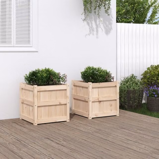 Berkfield Home Garden Solid Wood Pine Planter Set, 2 Pieces, Brown
