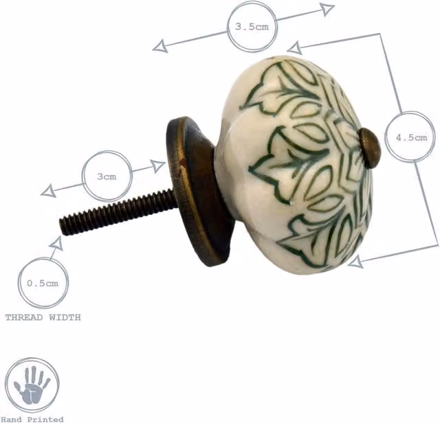 Nicola Spring Ceramic Floral Cabinet Knobs, Green and White, Pack of 24