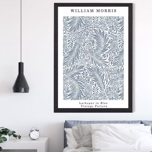 ARTZE William Morris Larkspur in Blue Botanical Floral Art Print with Black Frame