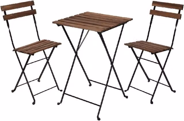 Idooka Metal and Acacia Wood Garden Bistro Set in Black and Brown