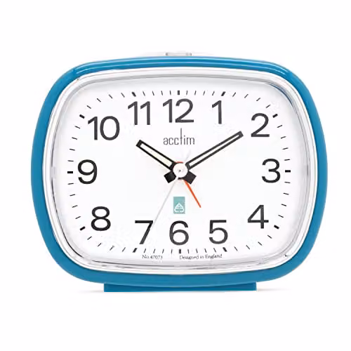 Acctim Camille Analogue Quartz Alarm Clock with Luminous Hands and Snooze Function in Blue or Green