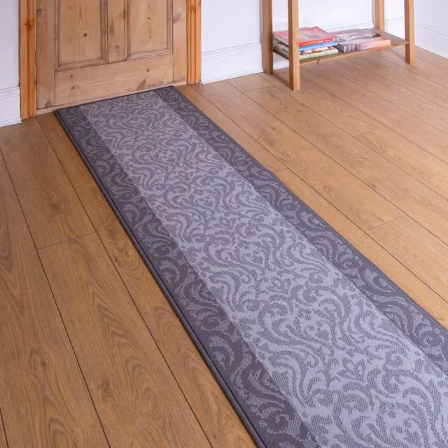 runrug Baroque Hallway Carpet Runner Rug in Light Grey, W: 60 cm, L: 150 cm