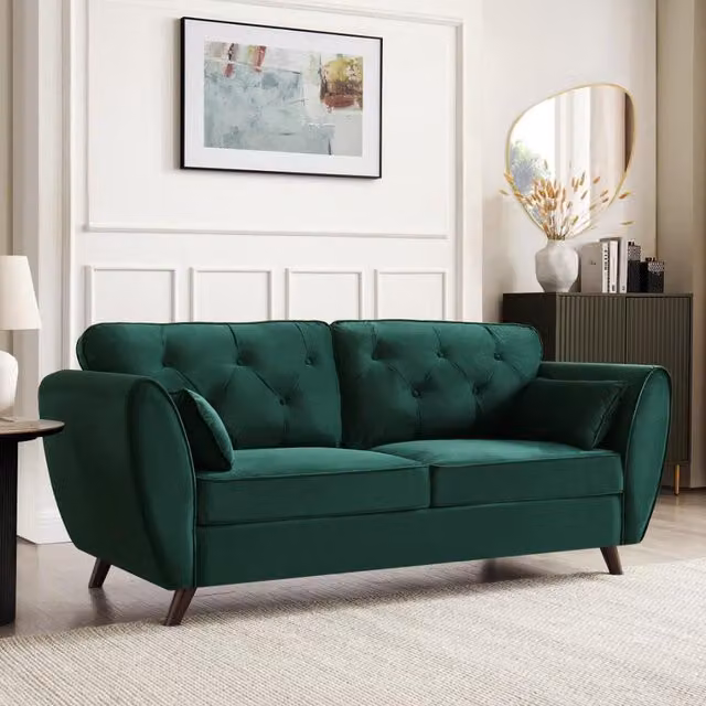 Home Detail Mona 3 Seater Green Velvet Chesterfield Sofa