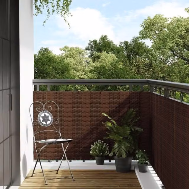 Berkfield Home Poly Rattan Balcony Screen in Brown and Black, W: 400 cm, H: 90 cm