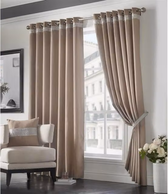 Livinluxury Opaque Eyelet Fabric Panel Curtains in Beige, W: 137 cm, H: 167 cm