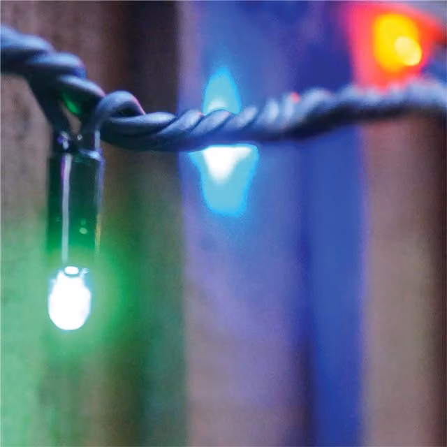 Xmas Haus RGB LED String Lights with Black Rubber Cable, Multicolour, 20m