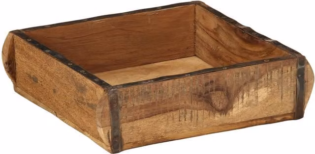 Berkfield Home Solid Reclaimed Wood Tray with Handles, Brown, W: 31 cm, D: 29 cm, H: 10 cm