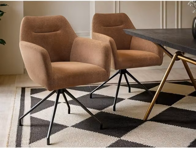 Solace+Co Isla Set of 2 Brown Bouclé Swivel Dining Chairs with Armrests