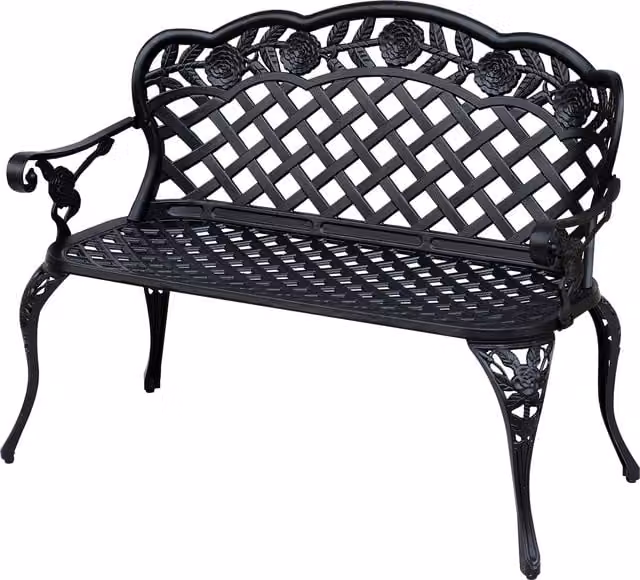 Outsunny Antique Style 2 Seater Cast Aluminium Garden Bench with High Back and Armrests, Black