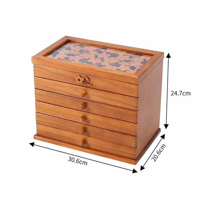 FORGEVIO Large 6 Tier Wooden Jewellery Storage Box in Brown, Width: 50 cm