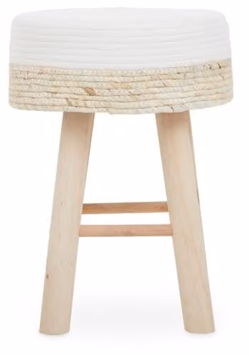 Orsina Grey and White Cotton Rope Stool with Wood Frame, W/D/H: 50 x 35 x 35 cm