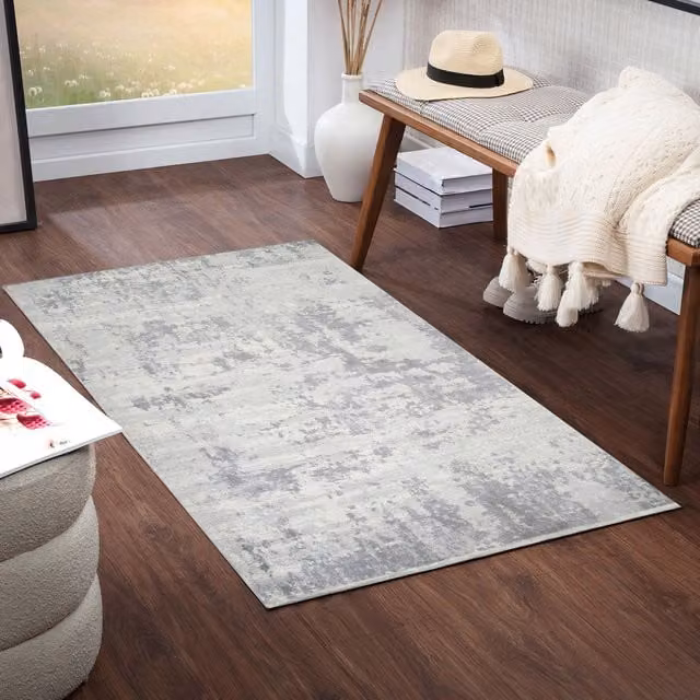 Livabliss Monaco Abstract Modern Marble Wool Rug in Grey and Blue, W: 160 cm, L: 220 cm
