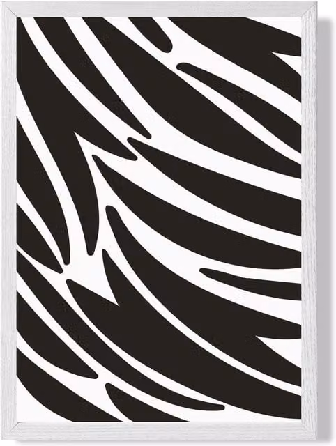 ARTZE Zebra Print Cartoon Style Framed Illustration in Black and White, A3 Size