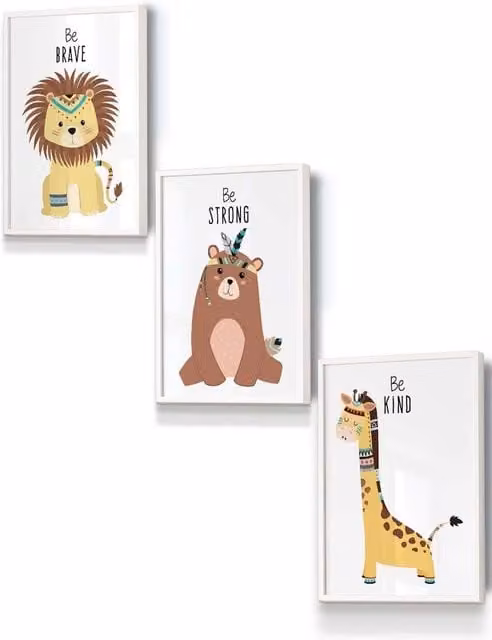 ARTZE Nursery Tribal Animal and Quote Framed Wall Art, Multicolour, W: 33 cm, H: 45 cm, D: 2 cm