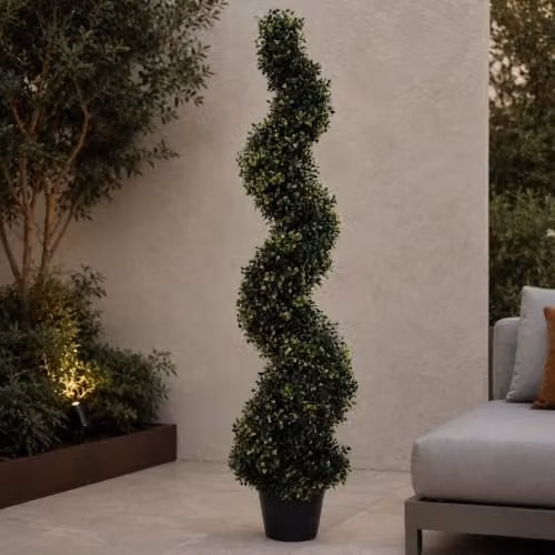 Leaf UK Green Artificial Boxwood Spiral Topiary Tree, H 120 cm x W 40 cm x D 40 cm