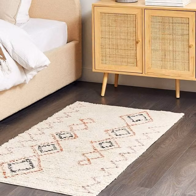 Wyld and Coco Beige Cotton Geometric Hand-Tufted Rectangular Rug W: 80 cm, L: 150 cm