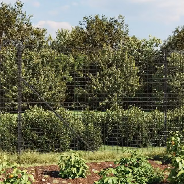 Berkfield Home PVC-Coated Steel Wire Mesh Fence with Flange, Anthracite Black, W: 10 m, H: 1.4 m