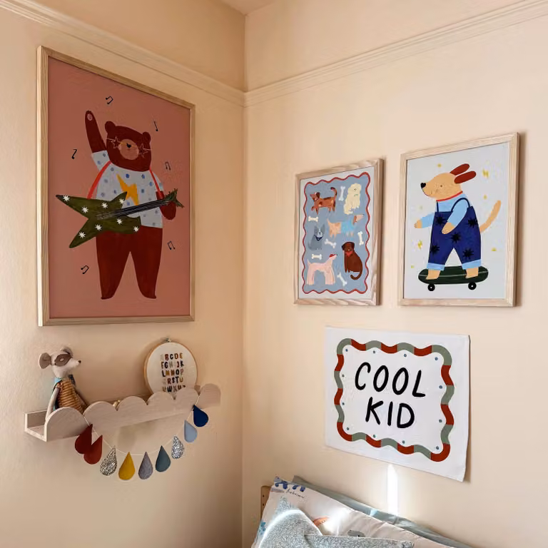 Kid of the Village Rock 'N' Roll Bear Multicolour Fine Art Paper Print, W: 40 cm, H: 50 cm