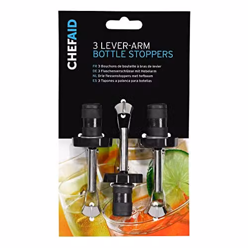 Chef Aid Set of 3 Multicolour and Black Bottle Stoppers, Dishwasher Safe