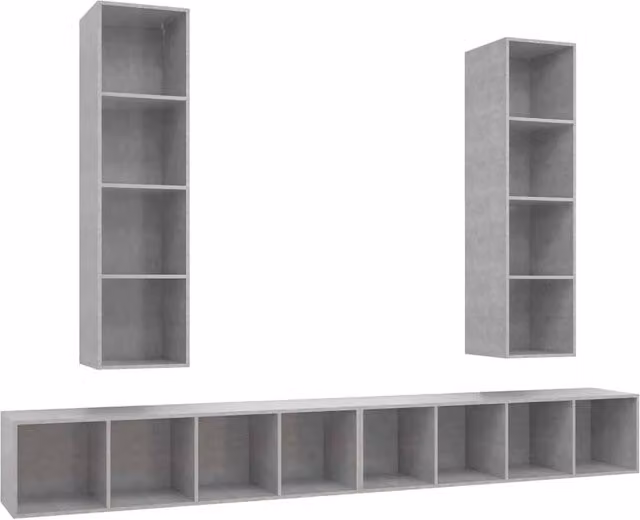 Berkfield Home Set of 4 Modern Wall-mounted TV Cabinets in Concrete Grey Engineered Wood