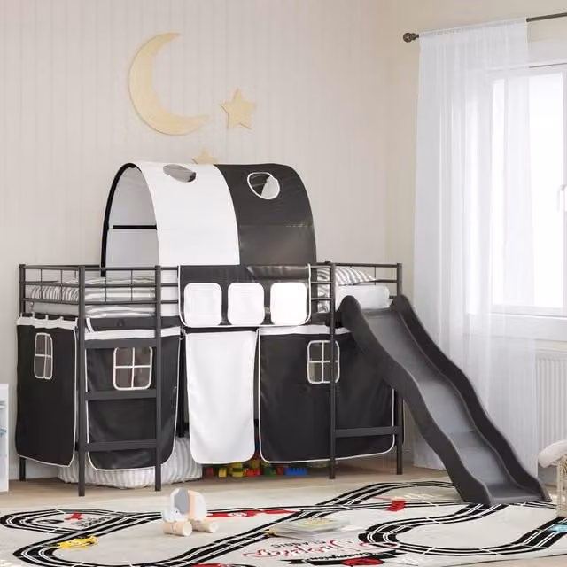 Berkfield Home Kids' Modern Metal Loft Bed Frame in Black, W/D/H: 90 x 190 cm