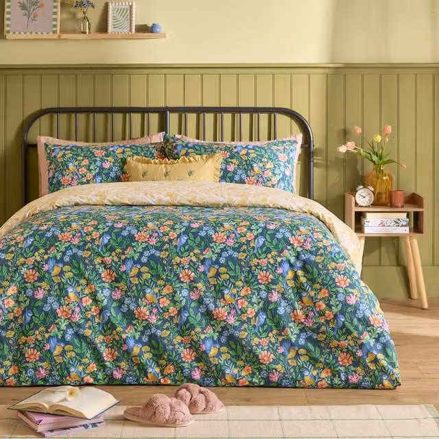 Make It A Home Emerie Floral Reversible Duvet Cover Set, Blue and Multicolour, 180 x 200 cm