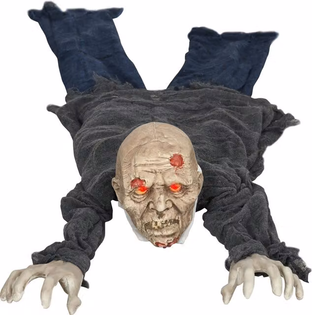 HOMCOM Life Size Animated Crawling Zombie Outdoor Halloween Decoration with Sound, Motion Activation and Light Up Eyes, Multicolour
