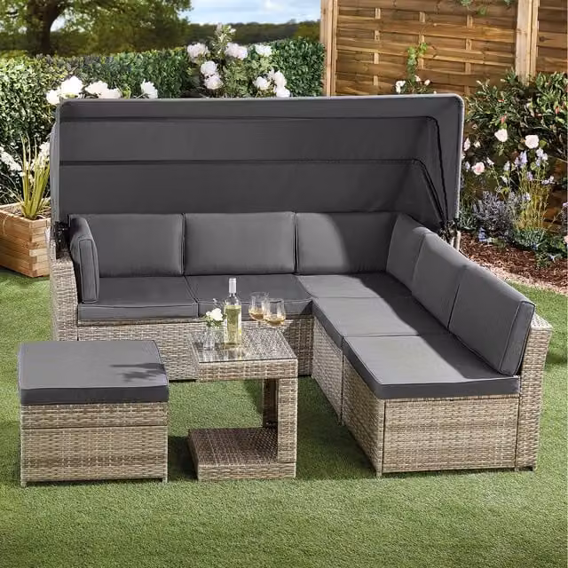 Garden Gear California Rattan Daybed with Sun Canopy in Dark Grey