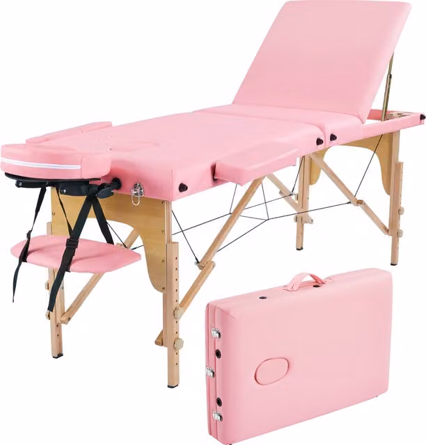 Yaheetech 3-Section Adjustable Massage Bed with Backrest and Headrest in Pink