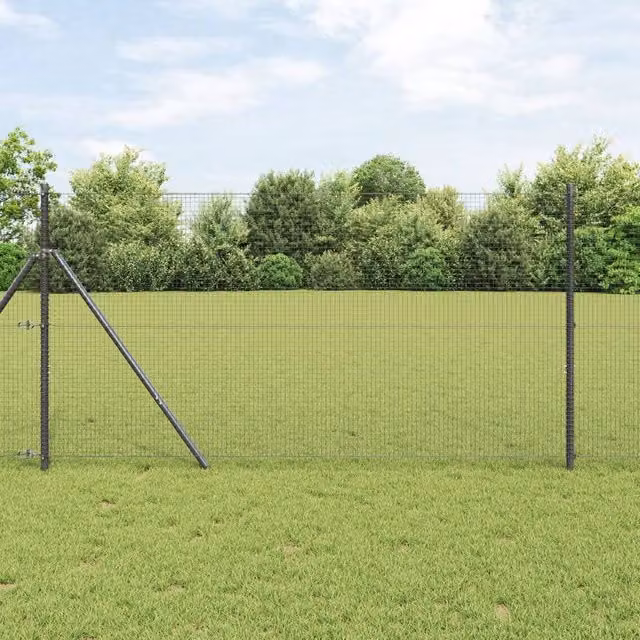 Berkfield Home Grey Metal Mesh Fence Post Set of 2, Round Galvanised Steel