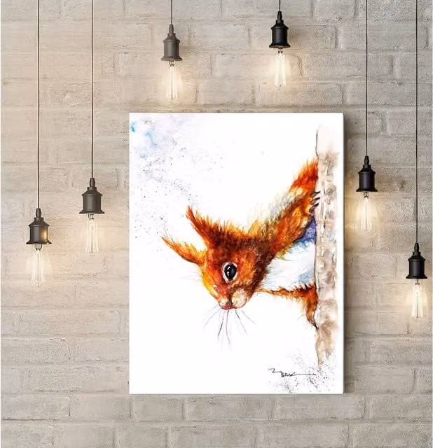 BebesArts Red Squirrel Canvas Wall Art, Brown, W: 30.48 cm x H: 20.32 cm