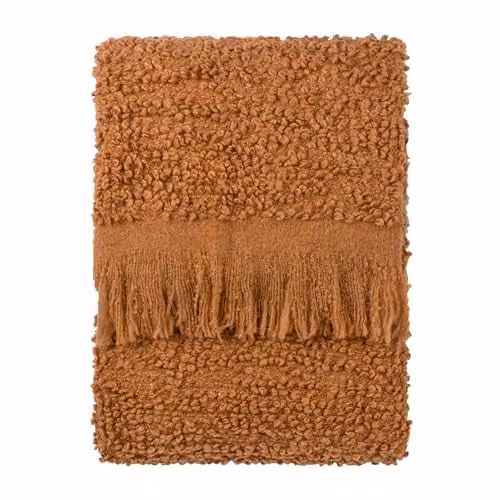 Yard Ulsmere Bouclé Fringed Throw in Orange and Brown, W: 130 cm, D: 180 cm